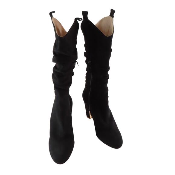 Mavette Vittoria Black Suede Slouch Boots Womens 40 US 10 Heeled Tall Boho - Picture 2 of 9